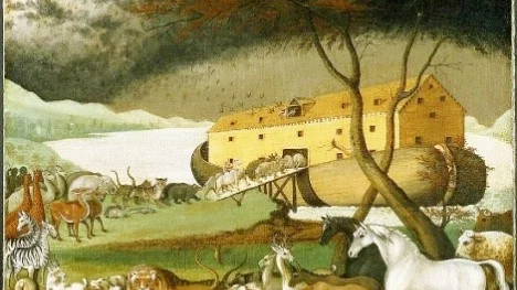 Det finns personer som försöker hitta spår och kvarlevor från Bibelns berättelser. Ett av de vanligaste bedrägerierna brukar handla om Noas ark, skriver UNT:s recensent. Bilden heter Noah?s Ark och är målad av Edward Hicks på 1800-talet.