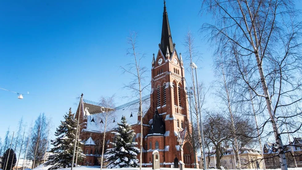 Luleå domkyrka på vintern genrebild genre kyrka