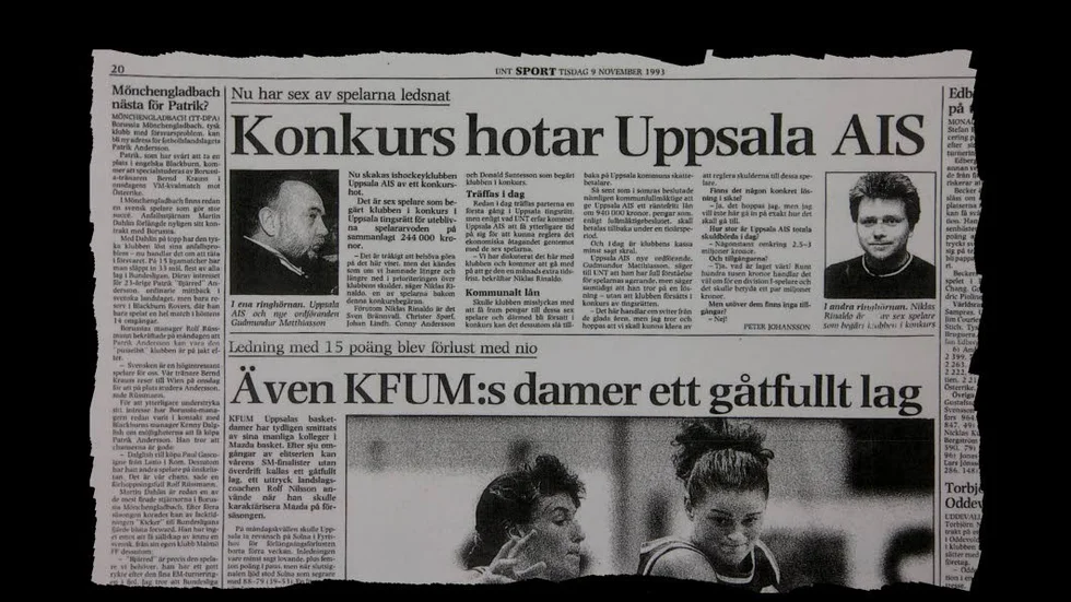 UNT 9 november 1993. Några av Uppsala Ais spelare är beredda att sätta föreningen i konkurs.