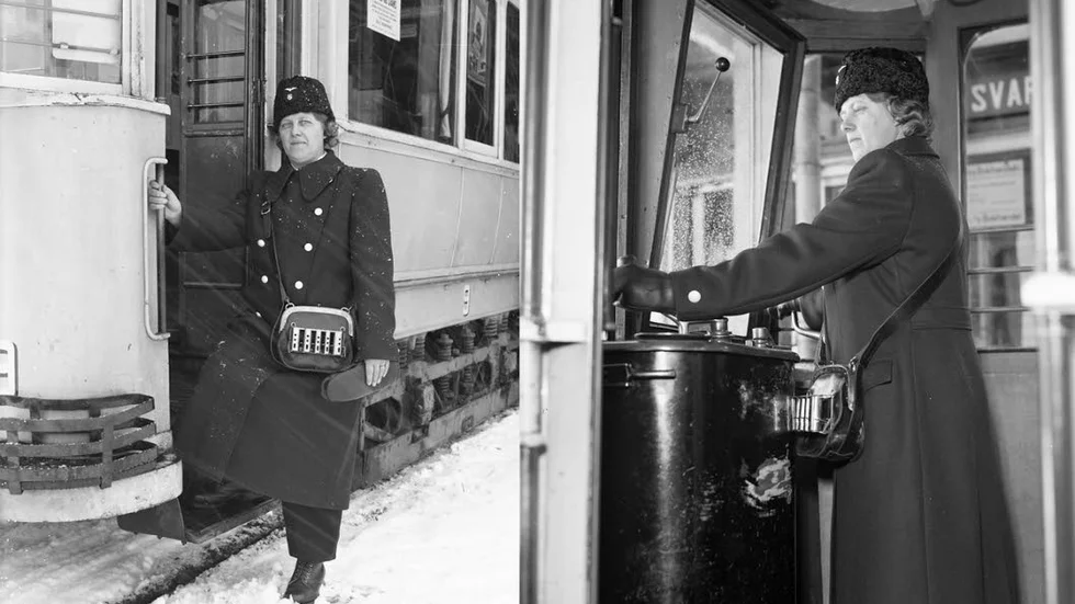 Förare. Märta Lundqvist porträtteras år 1940 med titeln spårvagnsförare vid Upsala Spårvägs AB.