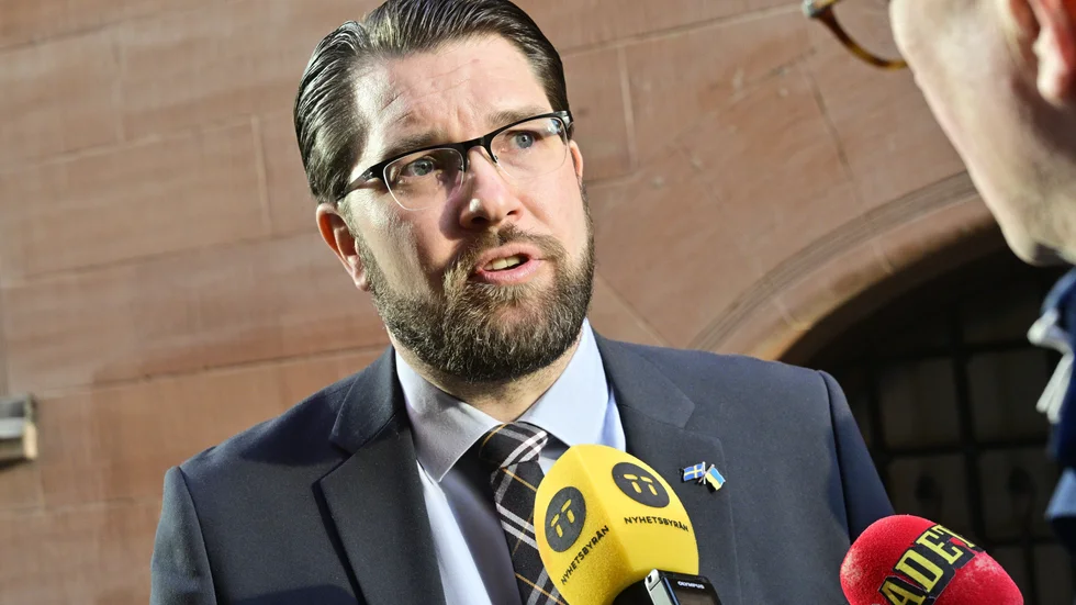Sverigedemokraterna, med partiledaren Jimmie Åkesson, öppnar för svenskt Natomedlemskap. Arkivbild.