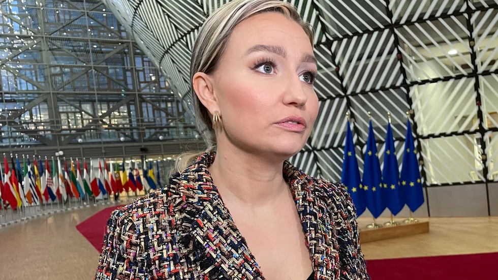 Energi- och näringsminister Ebba Busch (KD) på väg in till torsdagens EU-möte i Bryssel.