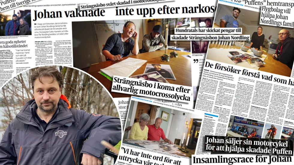 Strängnäsbon Johan Nordling, född och uppvuxen i Mariefred, blev ofrivilligt omskriven i Strengnäs Tidning efter den allvarliga kraschen i USA i oktober 2017. Först när han kommit hem till Sverige, strax före jul för fem år sedan, insåg han omfattningen av den publicitet som vännernas insamling #kämpapuffen hade fått.