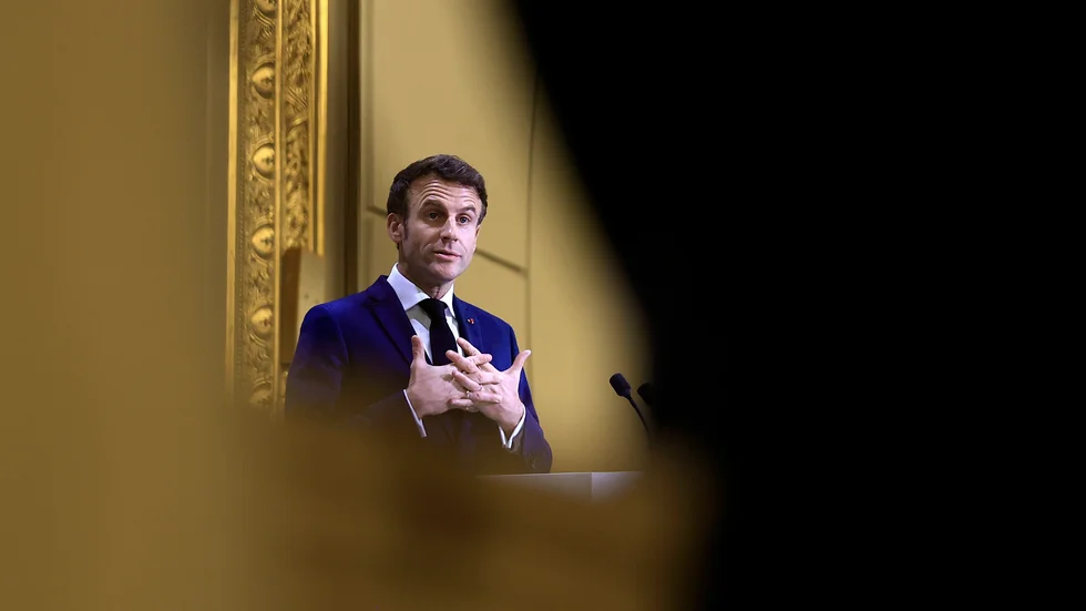 Frankrikes president Emmanuel Macron under en ceremoni i Élyséepalatset i januari.