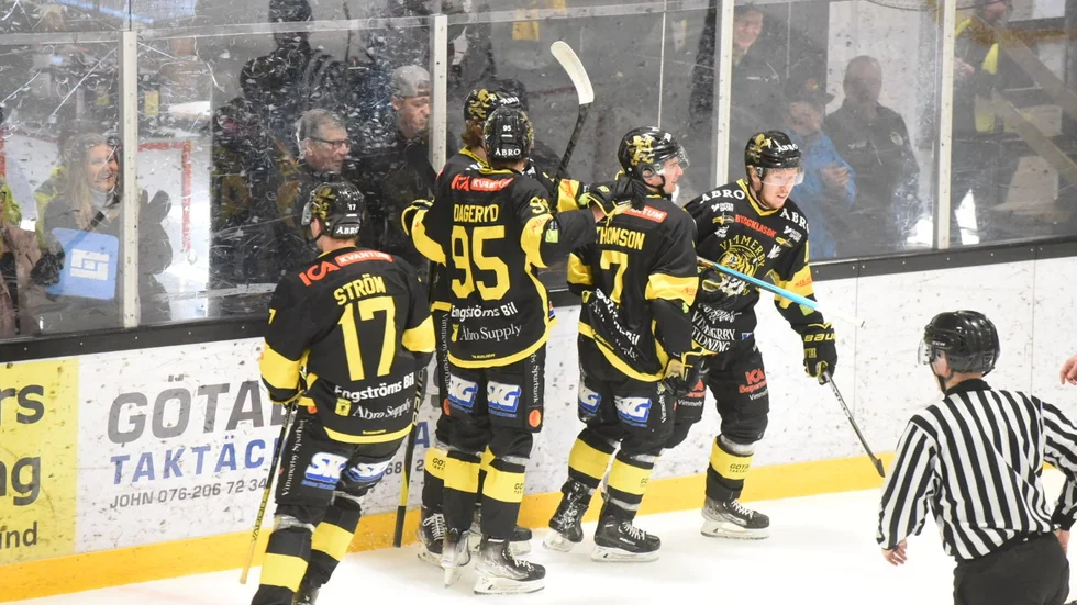 Vimmerby Hockey jublar efter 3-0 i matcher mot Dalen.