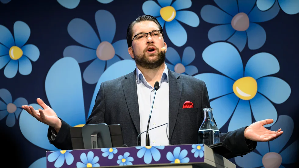 Sverigedemokraternas partiledare Jimmie Åkesson förekommer mest i media. Arkivbild.
