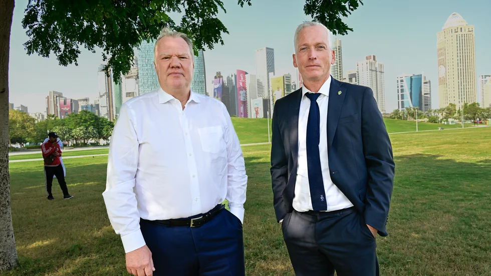 Svenska fotbollförbundets ordförande Karl-Erik Nilsson och generalsekreteraren Håkan Sjöstrand på plats i Doha, Qatar.