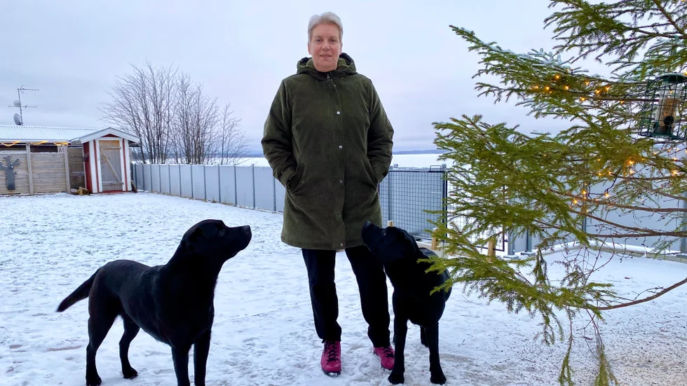 Lena Stenvall hjälper våldsutsatta kvinnor och män att bearbeta konsekvenser av våld. Träffas man utomhus kan de sociala tjänstehundarna Bob och Hugo vara med.