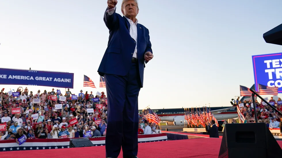Expresident Donald Trump fotad under ett kampanjtal i Waco i Texas förra veckan.