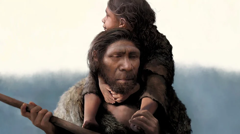 En neandertalman och hans dotter. De båda tillhörde en liten grupp neandertalare som levde i södra Sibirien för 54|000 år sedan.
