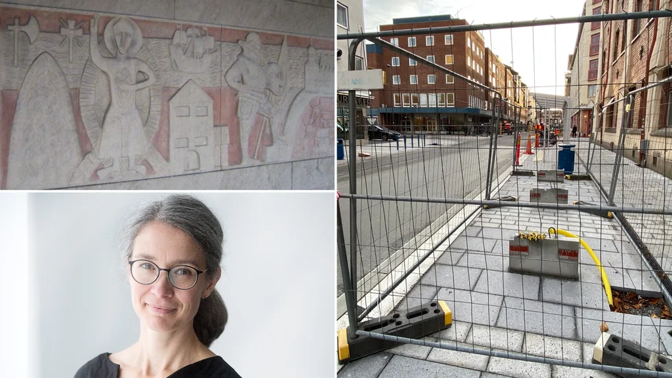 Här på Drottninggatan ska fresken från SEB-huset vid Fristadstorget monteras. Konstmuseets chef Maria Hallberg är glad över att konstverket återigen kan visas.