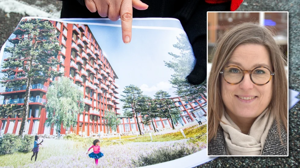 Helena Renström talar på månadens morgonmöte som handlar om bostadsbyggande i Skellefteå kommun. Arkivbild.