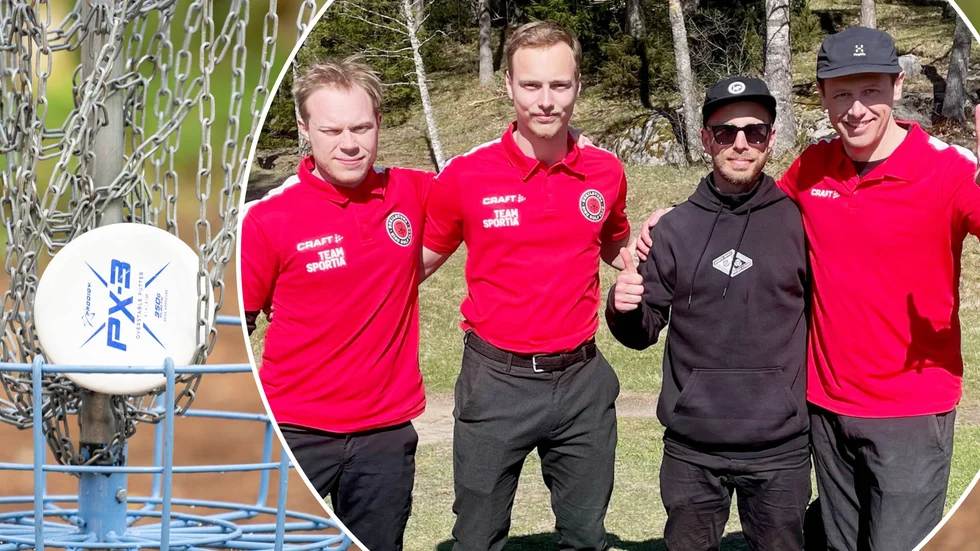 Eskilstuna Discgolf klart för slutspel i lag-SM. På bilden: Noa Fridell, Jesper Tranefors, Jon Hansson och Carl Tillenius.