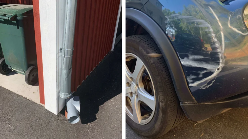 En 39-årig kvinna har åtalats för att ha kört in i ett soprum. (Bilderna är hämtade ur förundersökningen.) 