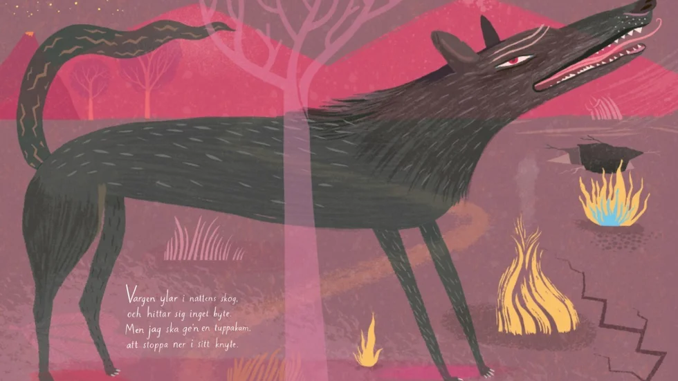 Vaggvisan från Ronja Rövardotter-filmen har blivit en egen bok. Bitvis tycks vargen riktigt hotfull i nya boken ”Vargsången”, med illustrationer av Lena Sjöberg.
