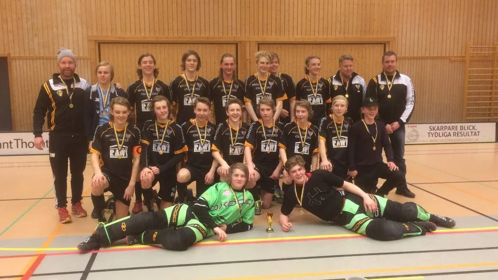 SM. Wibax Patriots pojkar-00 åker till SM-slutspelet. Stående från vänster: Tränare Simon Wallström, William Wiksten, William Mortensen-Berggren, Isak Zerpe, Ludwig Westerberg, Tomas Johansson, Hampus Öström, Gustav Andersson, Olle Hjelm tränare och Gustav Zerpe tränare. Nedra raden: Isac Hellsten, Sebastian Thelin, Rasmus Britwin, Nils Isacsson, Kevin Marklund , Kevin Öhlund, Christoffer Hjelm, Alvin Ahlkvist. Liggande längst fram målvakterna Anton Grönlund och Carl Lindström. (Arkivbild)