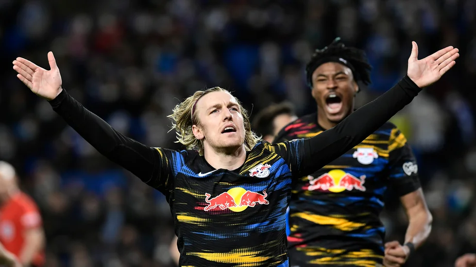 Emil Forsberg firar 3–1-målet mot Real Sociedad på torsdagen. Arkivbild.