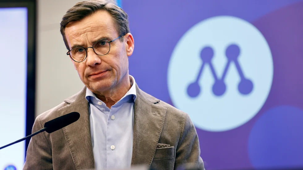 STOCKHOLM 20220217
Moderaternas partiledare Ulf Kristersson (M) presenterar nyheter för att bekämpa gängbrottsligheten.
Foto: Stefan Jerrevång / TT / kod 60160