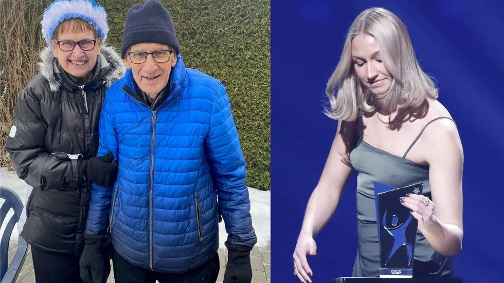 Maja Åskag hälsade till mormor Rose-Maj och morfar Kjell i sitt tacktal på Idrottsgalan. Då började tårarna rinna ned för mormor Rose-Majs kind.