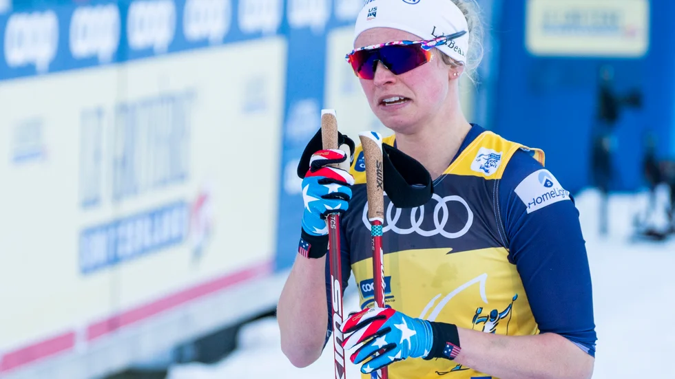 Jessie Diggins efter att hon slagits ut i kvartsfinalen.
