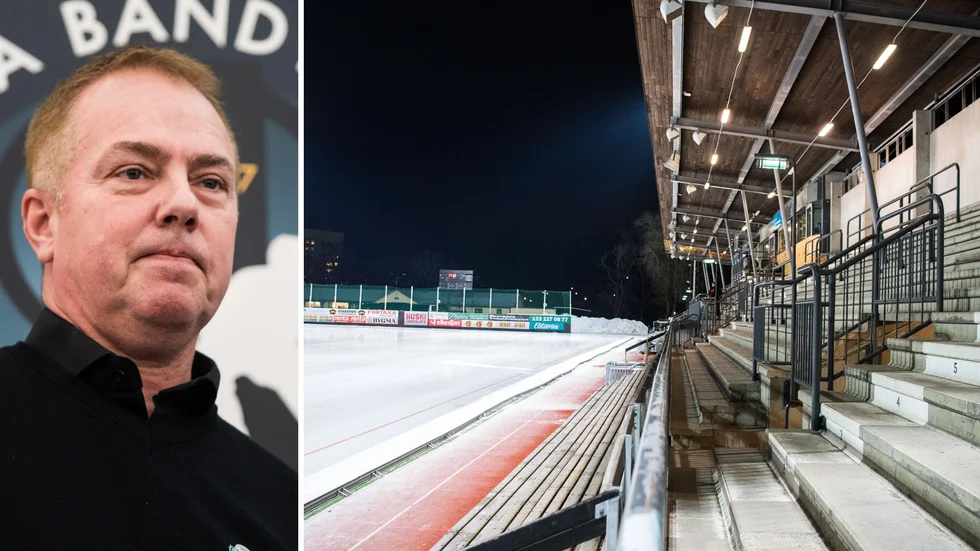 Ligachefen på Svensk Elitbandy, Per Selin, säger att det för en gångs skull är en fördel att inte ha hall. Huvudläktaren på Zinkensdamms IP (t h), där Sirius spelar på annandagen.