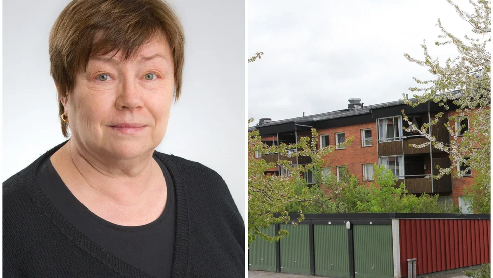 Monica Östman (S) ordförande i Uppsala bostadsförmedling AB. Till höger Granbacken i Knivsta, där många av kommunens 576 hyresrätter finns.