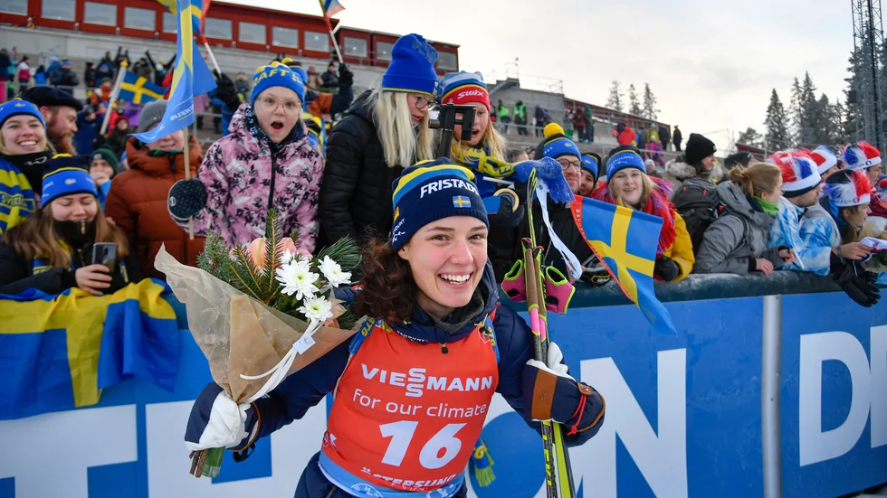 Hanna Öberg efter sprintsegern.
