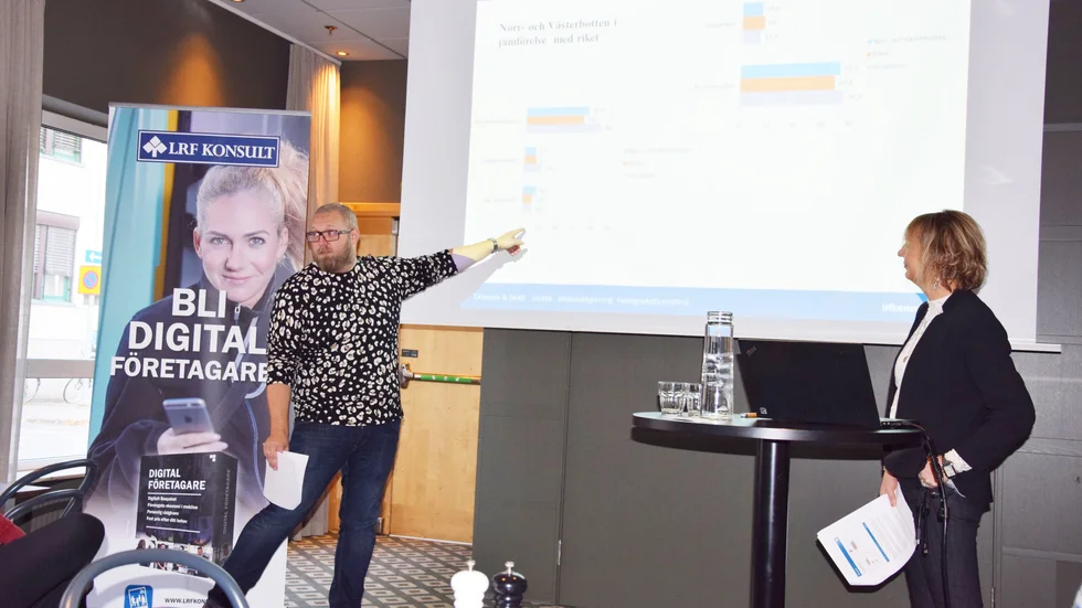 Dick Hellman och Anna Barrock Ängvall presenterade på torsdagsmorgonen rapporten ”Småföretagens lönsamhet – prognos 2018” från LRF Konsult.