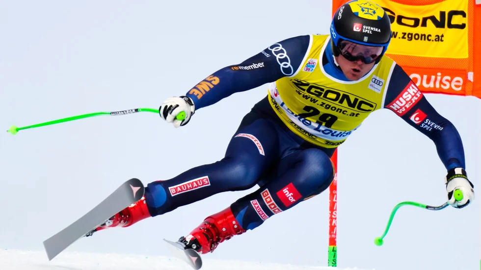 Felix Monsén under onsdagens störtloppsträning.