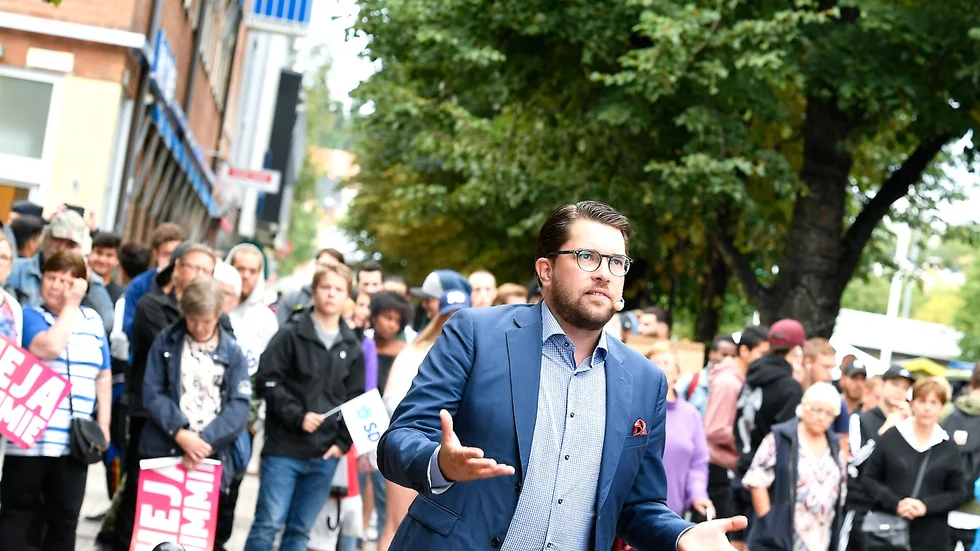 Jimmie Åkesson (SD) under förra besöket i centrala Skellefteå.