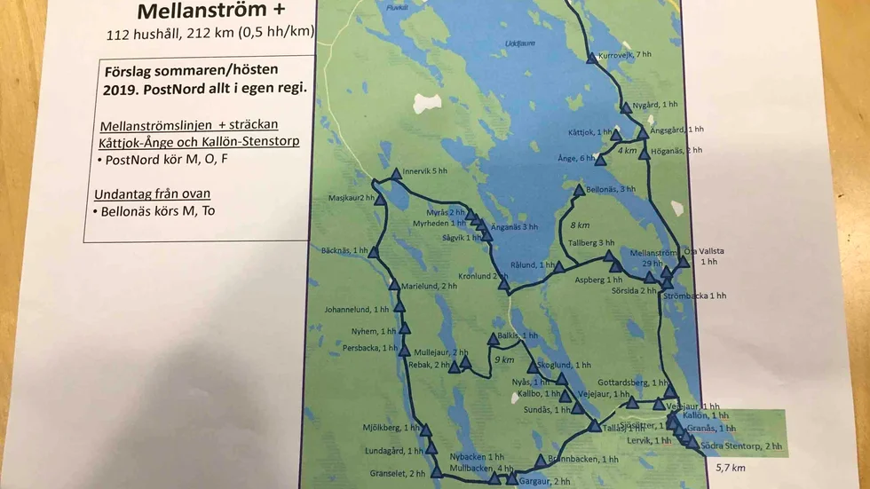 Mellanströmslinjen som PostNord idag trafikerar fem dagar i veckan förutom under skollov, då blir det tre dagar i veckan. Från och med i höst är det tre dagar i veckan som gäller över hela året. 