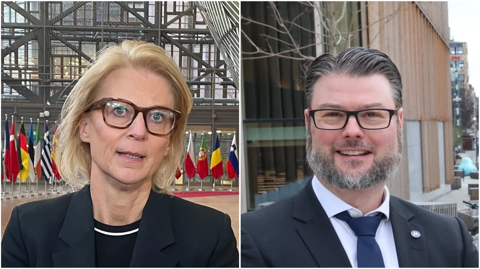 Finansminister Elisabeth Svantesson (M) och finansutskottets ordförande Edward Riedl (M).