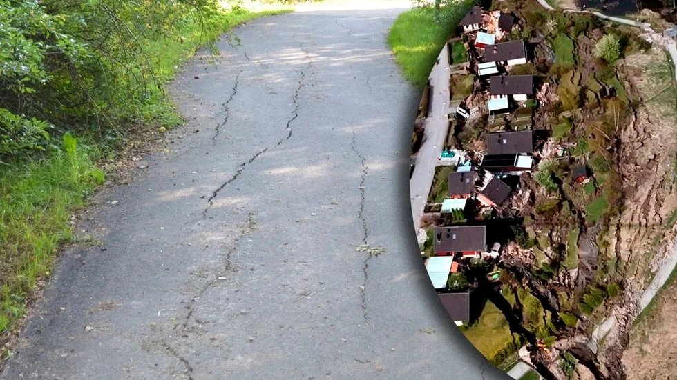 Sprickor i cykelvägen vid Ödesby, strax ovanför rasområdet från -97.