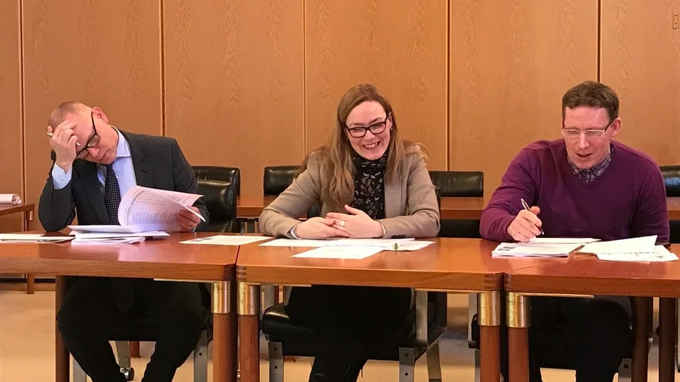 Det rödgröna styret presenterade 2017 års bokslut på en presskonferens på måndagen. Urban Granström (S), Malin Hagerström (MP) och Nicklas Franzén (V).