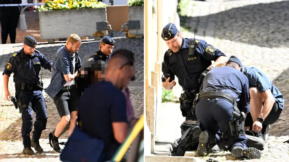 En man i 30-årsåldern är gripen och fördes från platsen i handfängelse.