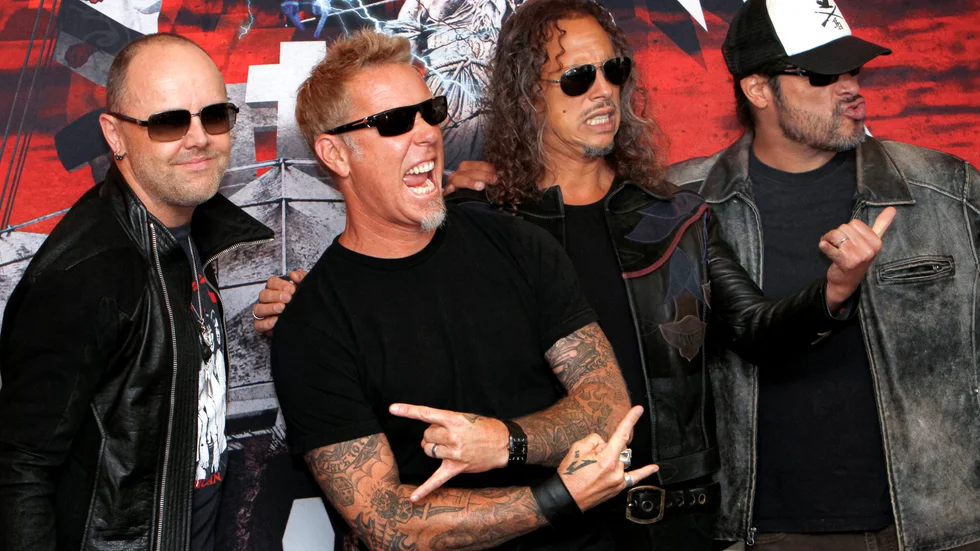Lars Ulrich, James Hetfield, Kirk Hammett och Robert Trujillo i Metallica 2019.