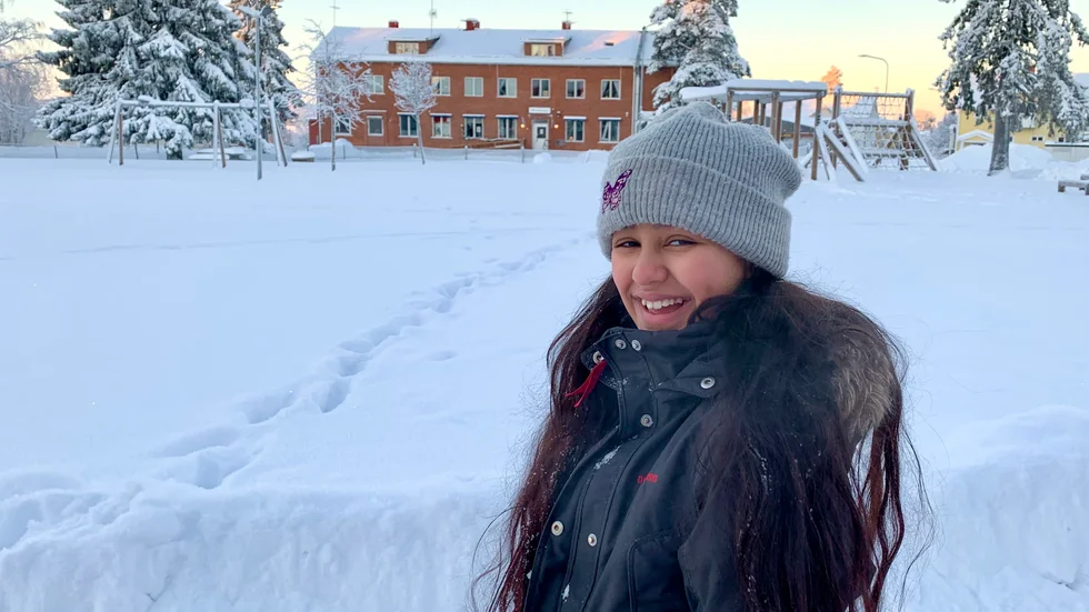 Noor Al-Saedi, 11, trivs bra i Boliden där hon har många kompisar. 