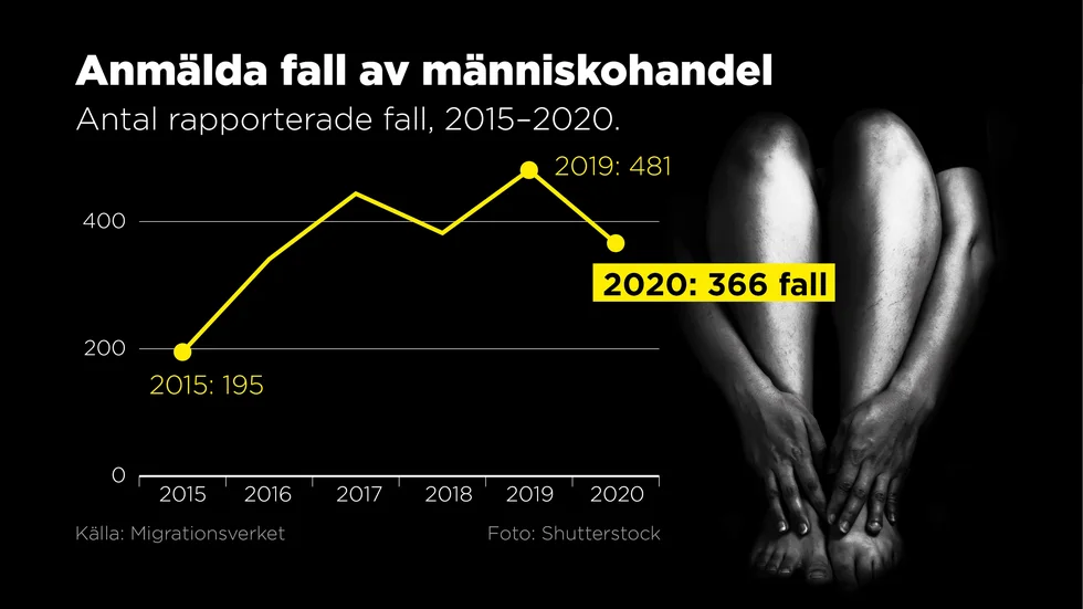 Migrationsverket identifierade 366 fall av misstänkt människohandel under 2020.