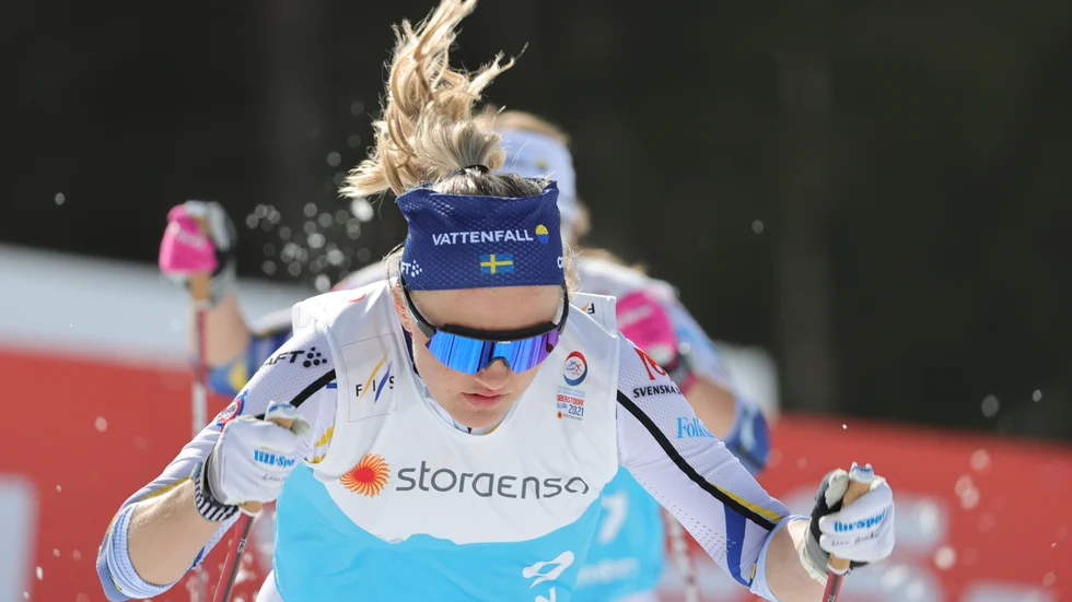Linn Svahn under träningarna inför skid-VM i tyska Oberstdorf.