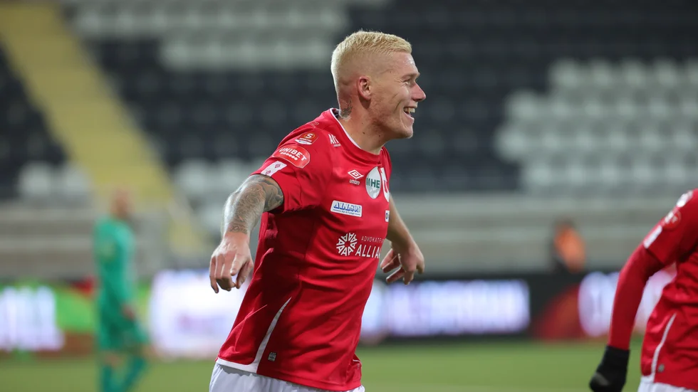 Degerfors Victor Edvardsen, tvåmålsskytt i träningsmatchen mot IFK Göteborg. Arkivbild.