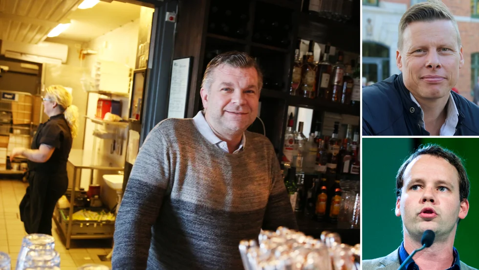Christopher Johnsson driver krogen Joda i Visby. Under onsdagen mötte han centerpartisterna Fredrik Gradelius och Rickard Nordin för att diskutera det svåra läget inom branschen.
