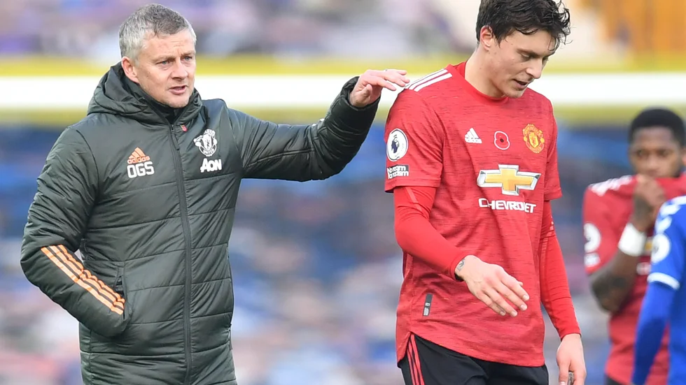 Manchester Uniteds tränare Ole Gunnar Solskjær och Victor Nilsson Lindelöf. Arkivbild.