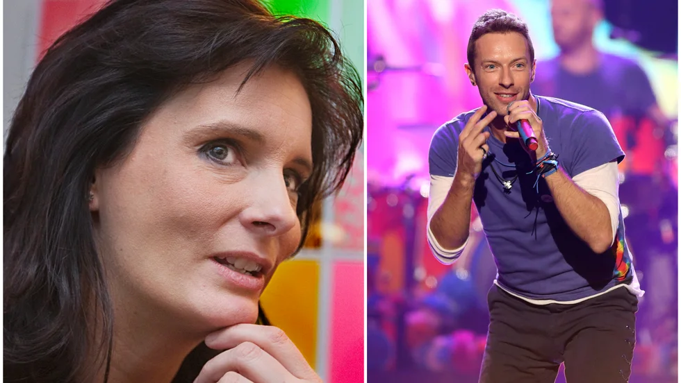 Cajsa Ekstav, folkmusiker från Uppsala, spelade för Coldplay på bandets sista dag i Benny Anderssons studio. Till höger Coldplays sångare Chris Martin.