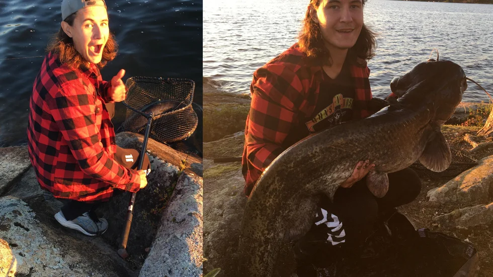 Jonte Lantz från Eskilstuna drog upp en 136 centimeter lång mal strax utanför Sparreholm. "Skulle gissa på att den vägde någonstans mellan 18 och 20 kilo."