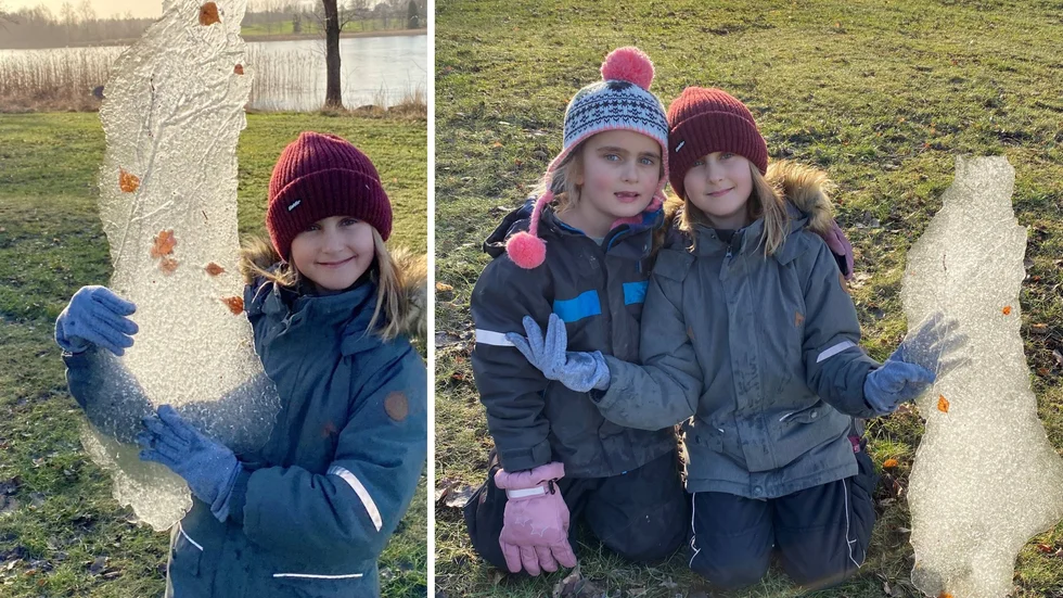 Alice och Isabel Örnfjäder visar stolt upp deras fynd.