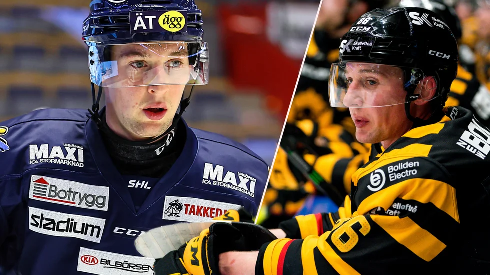 Tyler Morley, här i både Linköpings blåa och Skellefteå AIK:s svartgula tröja. Under kvällen ställs han mot sitt gamla lag.