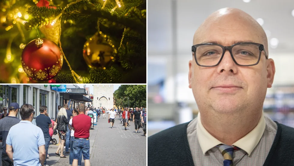 Jesper Lagerberg, butikschef vid Systembolaget i Visby, vädjar till människor att handla i god tid inför jul- och nyårsfirandet. 