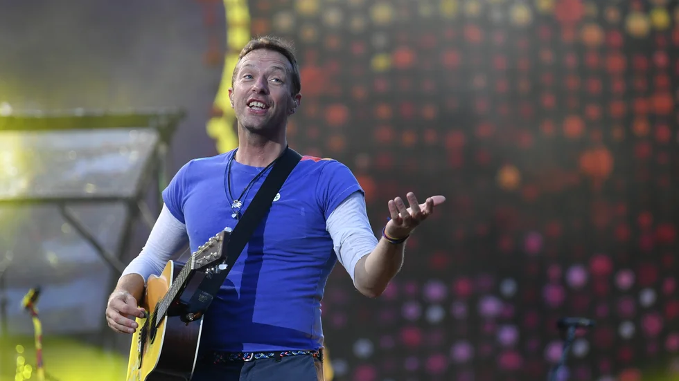 Coldplays sångare Chris Martin under en konsert på Ullevi i Göteborg 2017. Arkivbild.