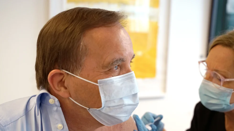 Statsminister Stefan Löfven (S) fick sin första dos vaccin mot covid-19 den 27 april 2021.