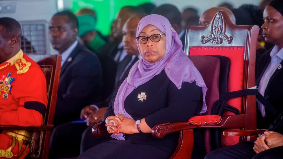 Samia Suluhu Hassan under sin företrädare John Magufulis begravning i slutet av mars.